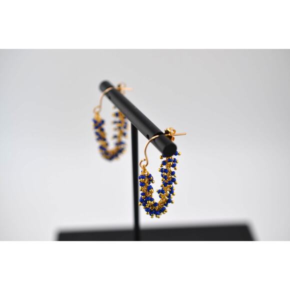 Catherine Weitzman Gold Filled Lapis Lazuli Fringe Hoop Earrings - Picture 3 of 3